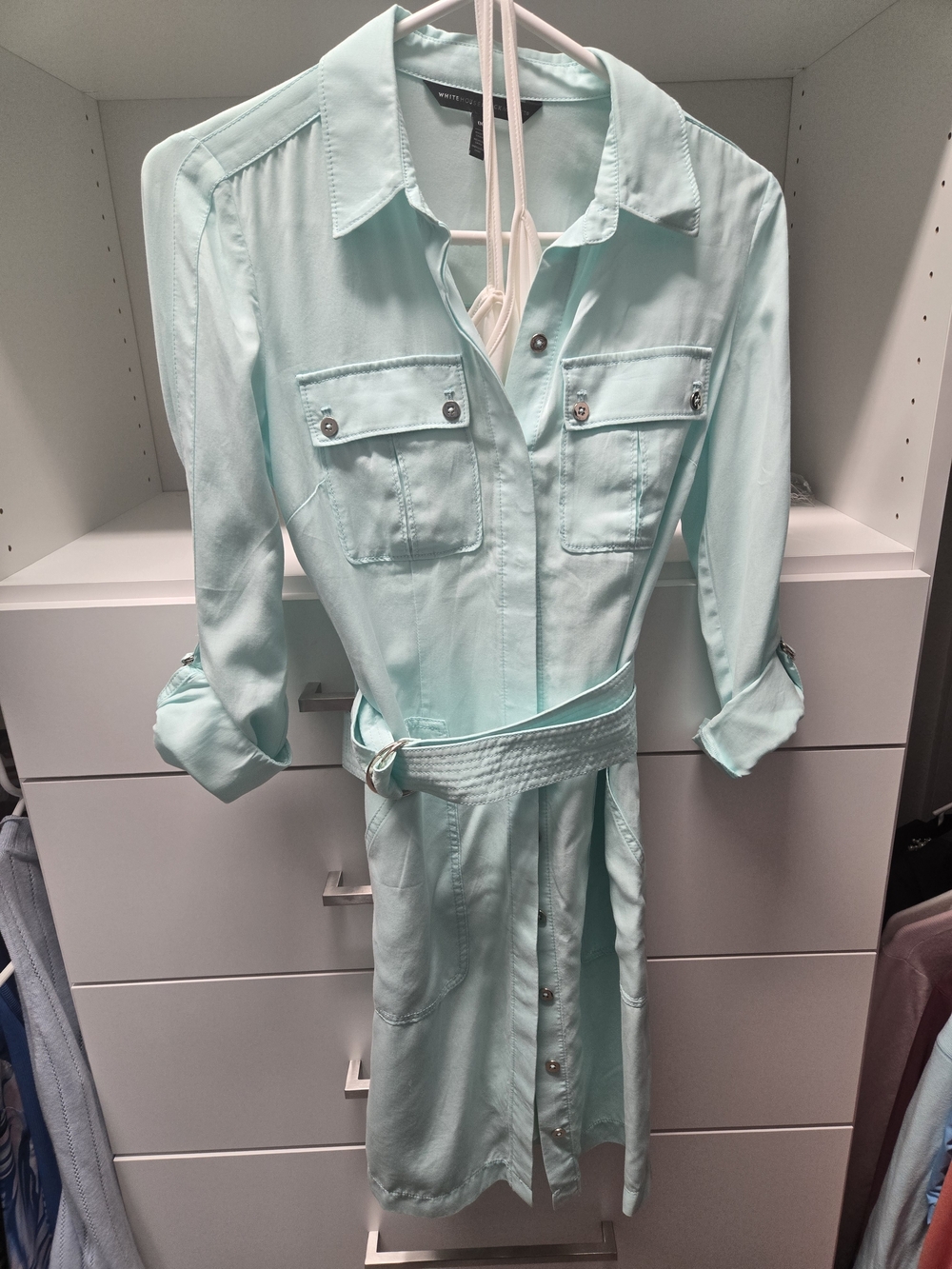 White House Black Market Mint Utility Romper with Belt